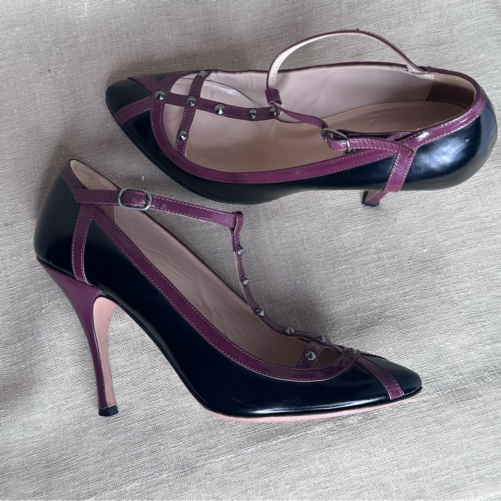 Claudia Ciuti Studded T-Strap Heels 8.5